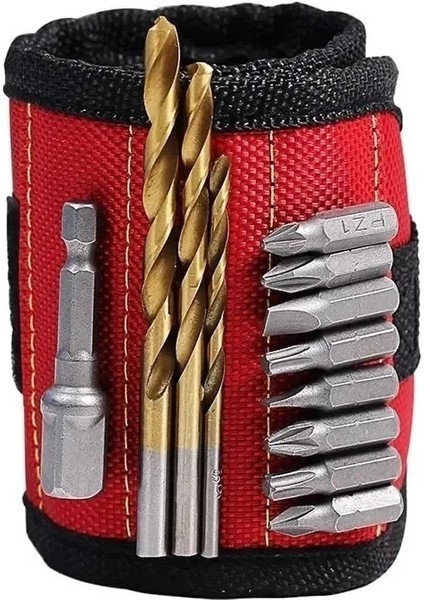 Kırmızı 5 Mıknatıs Yeni Güçlü Manyetik Bileklik Taşınabilir Alet Çantası Vida Çivi Somun Cıvata Matkap Ucu Tamir Kiti Organizatör Depolama (Yurt Dışından) modelleri