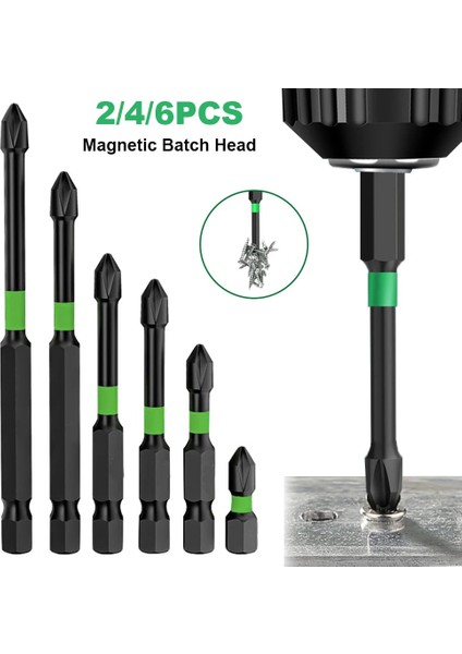 2 Adet 2/4/6 Adet Manyetik Toplu Kafa Darbe Güçlü Çapraz Yüksek Sertlik 25/50/65/70/90MM Anti Kaymaz Su Geçirmez Ph2 Tornavida Seti (Yurt Dışından)