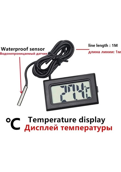 Siyah 1m Telli Mini Dijital LCD Kapalı Uygun Sıcaklık Sensörü Nem Ölçer Termometre Higrometre Ölçer Buzdolabı Akvaryum Için (Yurt Dışından)
