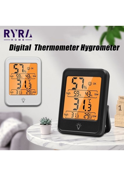 MC40 Siyah LCD Dijital Termometre Higrometre Termostat Iç Mekan Sıcaklık Sensörü Nem Ölçer Ölçer Aletleri Dış Hava Istasyonu (Yurt Dışından)
