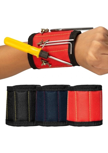 Kırmızı 3 Mıknatıs Yeni Güçlü Manyetik Bileklik Taşınabilir Alet Çantası Vida Çivi Somun Cıvata Matkap Ucu Tamir Kiti Organizatör Depolama Vıp Özel (Yurt Dışından) modelleri