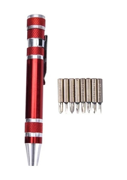 Kırmızı Çok Fonksiyonlu Onarım Çok Fonksiyonlu Tornavida Aracı Kalem Alüminyum Alaşımlı Tornavida 8-In-1precision Set Uygun Onarım Araçları (Yurt Dışından)