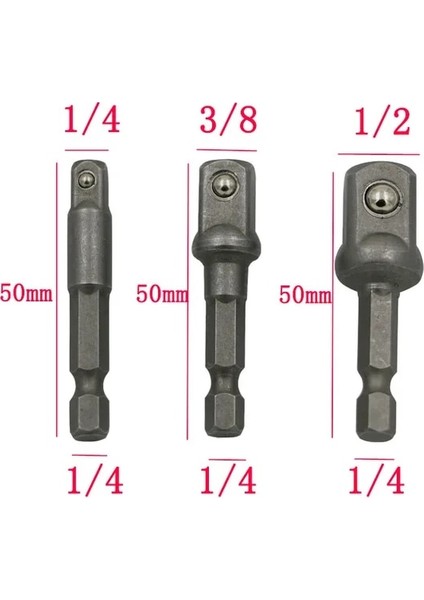 3 Adet 3 Adet 1/4 3/8 1/2 "hex Elektrikli Matkap Ucu Sürücü Soket Uçları Seti Adaptör Anahtarı Kol Uzatma Çubuğu Elektrikli Tornavida Uçları Aracı (Yurt Dışından)