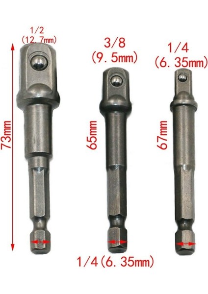 3 Adet 3 Adet 1/4 3/8 1/2 "hex Elektrikli Matkap Ucu Sürücü Soket Uçları Seti Adaptör Anahtarı Kol Uzatma Çubuğu Elektrikli Tornavida Uçları Aracı (Yurt Dışından)