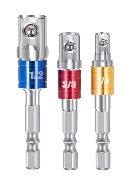 Gümüş 3 Adet Matkap Soket Adaptörü Darbeli Matkap Uzatma Matkap Uçları Bar Soket Adaptörü 1/4 3/8 1/2 Boyutu Hex Shank Kare Kafa Matkap Ucu (Yurt Dışından)