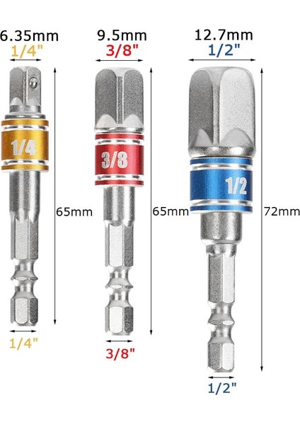 Gümüş 3 Adet Matkap Soket Adaptörü Darbeli Matkap Uzatma Matkap Uçları Bar Soket Adaptörü 1/4 3/8 1/2 Boyutu Hex Shank Kare Kafa Matkap Ucu (Yurt Dışından) modelleri