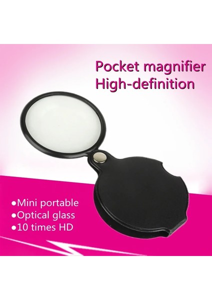 Siyah 10X 10X Mini Cep Katlanır Büyüteç Yüksek Kaliteli Cam Lens Taşınabilir Takı Büyüteç Yaşlı Adam Okuma Hd Gözlük Büyüteç (Yurt Dışından)