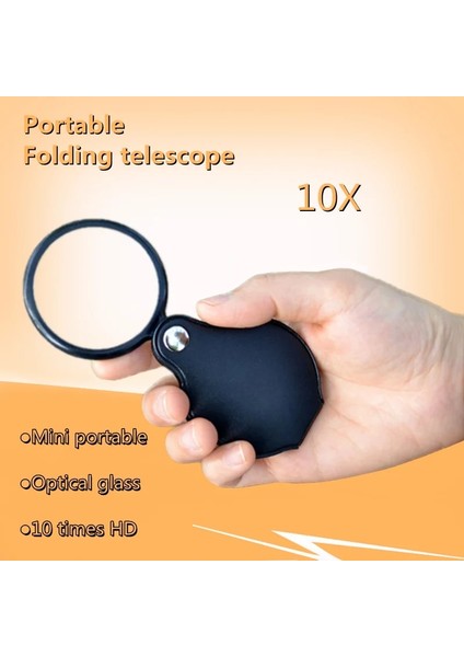Siyah 10X 10X Mini Cep Katlanır Büyüteç Yüksek Kaliteli Cam Lens Taşınabilir Takı Büyüteç Yaşlı Adam Okuma Hd Gözlük Büyüteç (Yurt Dışından)