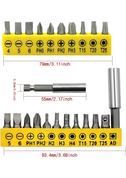 10 Adet 25MM Tornavida Ucu Seti Çok Fonksiyonlu Çok Yönlü Tornavidalar Uzatma Çubuğu Alet Takımı Oluklu/ph/torx Çapraz Matkap Ucu Kafa T20 (Yurt Dışından)