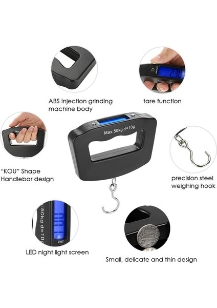 Bagaj Ölçeği 50KG/10G Taşınabilir Bagaj Ölçeği Dijital Elektronik Balık Oltası Asılı Terazi El Düzenlenen Ağırlık Denge Aracı Arkadan Aydınlatmalı (Yurt Dışından) modelleri