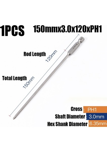 150MMX3.0X120XPH1 50MM 75MM 100MM 150MM Elektrikli Çapraz Tornavida Bit Phillips Manyetik Toplu Kafa Ph0 Ph1 Ph2 Hex Shank Darbeli Tornavida Matkap (Yurt Dışından)