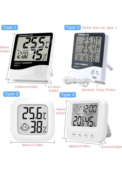 Tpye 3 Beyaz LCD Elektronik Dijital Sıcaklık Sensörü Nem Ölçer Arka Işık Termometre Higrometre Ölçer Kapalı Hava Istasyonu Saat (Yurt Dışından)