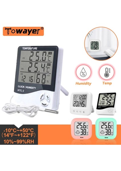Tpye 3 Beyaz LCD Elektronik Dijital Sıcaklık Sensörü Nem Ölçer Arka Işık Termometre Higrometre Ölçer Kapalı Hava Istasyonu Saat (Yurt Dışından)