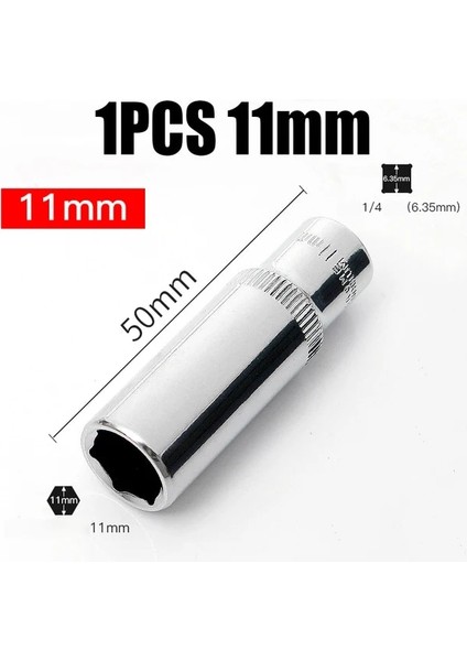 1 Adet 11MM 4MM-14MM 50MM Altıgen Kısa Soket 1/4 "6.35MM Kafa Arayüzü Lokma Anahtar Metrik Altıgen Anahtar Kol Cırcır Anahtarı Tamir El Aleti (Yurt Dışından)