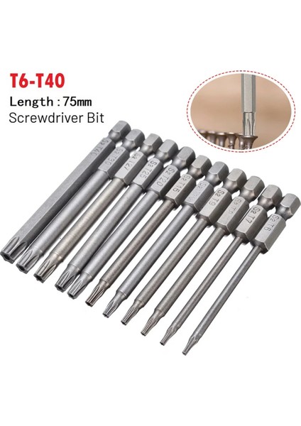 T20 Torx Tornavida Ucu Manyetik Kafa Tornavida SETI/T7/T8/T9/T10/T15/T20/T25/T27/T30/T40 75MM Ekstra Uzun Elektrikli Alet Parçaları (Yurt Dışından) fırsatları