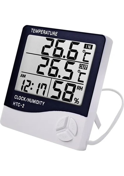 Htc-2 Yenı LCD Elektronik Dijital Sıcaklık Nem Ölçer Termometre Higrometre Iç Mekan Dış Mekan Hava Istasyonu Saat Htc-1 Htc-2 (Yurt Dışından)