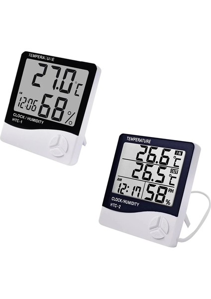 Htc-2 Yenı LCD Elektronik Dijital Sıcaklık Nem Ölçer Termometre Higrometre Iç Mekan Dış Mekan Hava Istasyonu Saat Htc-1 Htc-2 (Yurt Dışından)