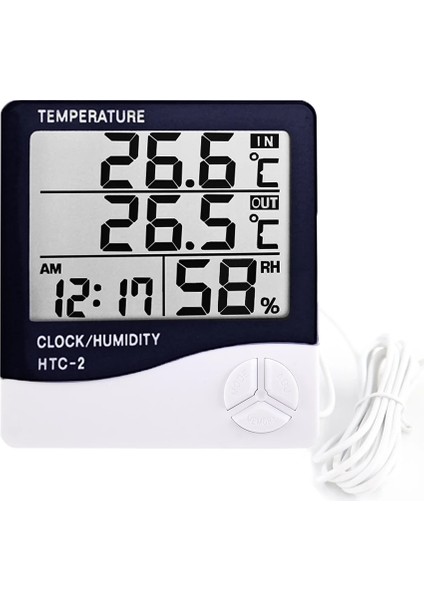 Htc-2 Yenı LCD Elektronik Dijital Sıcaklık Nem Ölçer Termometre Higrometre Iç Mekan Dış Mekan Hava Istasyonu Saat Htc-1 Htc-2 (Yurt Dışından)