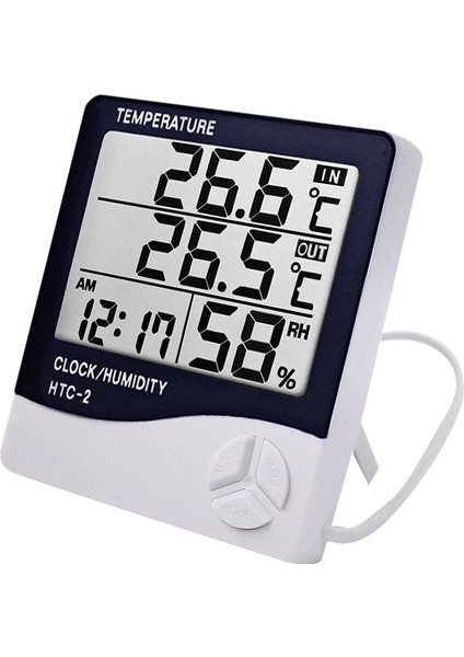 Htc-2 Yenı LCD Elektronik Dijital Sıcaklık Nem Ölçer Termometre Higrometre Iç Mekan Dış Mekan Hava Istasyonu Saat Htc-1 Htc-2 (Yurt Dışından)