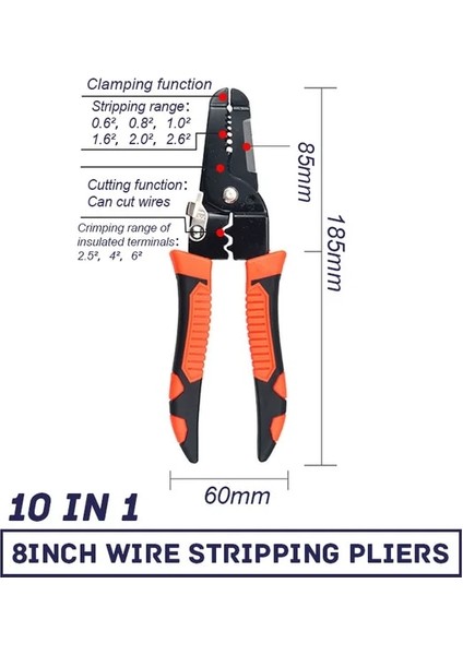 8 Inç 185MM Sıyırma Sıkma Pensesi Tel Striptizci Çok Fonksiyonlu Halka Crimper Elektrikçi Soyma Ağ Kablosu Striptizci Aracı (Yurt Dışından)