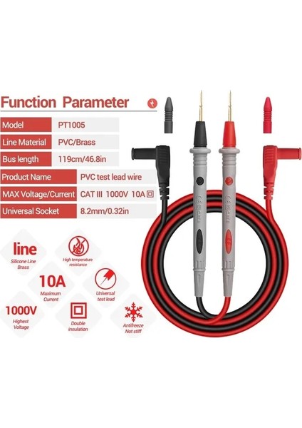 Set1 PT1005 1000 V 10A Prob Testi Pin Pin Dijital Multimetre Iğne Ucu Çok Metre Test Cihazı Kurşun Probu Tel Kalem Kablosu (Yurt Dışından)