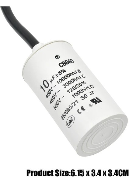 10UF Cbb6 400V 450V CBB60 CBB65 10UF 20UF 30UF 40UF 60UF 80UF Motor Çalıştırma Çalışıyor Kondansatör Başlatma 450VAC Su Pompası Motor Çalıştırma (Yurt Dışından)