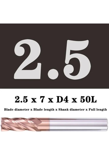 2.5X7XD4X50L Freze Kesici Alaşım Kaplama Tungsten Çelik Takım Işleme HRC55 Freze Freze Kesici Kiti Freze Tezgahları Cnc Freze Uçları (Yurt Dışından)