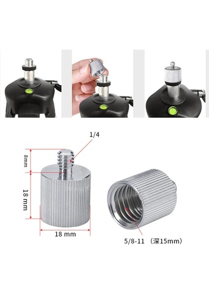 Gümüş Alüminyum Alaşım 5/8 Ila 1/4 Vida Adaptörü Çiviler Mikrofon Standları Tripodlar Seviye Uzaklık Ölçer Kamera Fotoğraf Tutucu Aksesuarları (Yurt Dışından) fiyatları