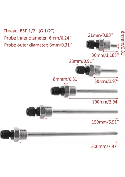 150MM Thermowell Daldırma Kovanı Cep Paslanmaz Çelik 304 Bsp 1/2 "max 6mm Tel Için PT100 PT1000 NTC10K NTC50K Boru L30-L200MM (Yurt Dışından) modelleri