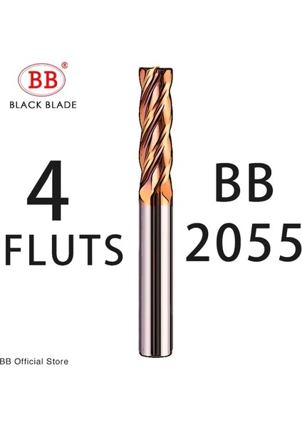 4X4X10X50 4F-BB2055 Bb Cnc Karbür Düz Uçlu Değirmen Tungsten Kesici 2 4 Flüt Metal Çelik Işleme Aracı Anahtar Yüzü Kare Yönlendirici Bit 6 8 12 Shank HRC55 (Yurt Dışından)