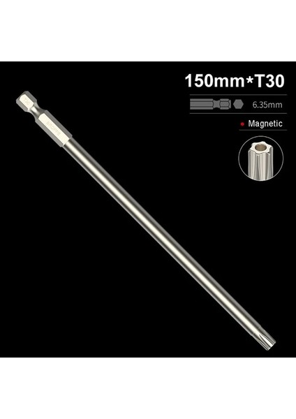 150MM - T30 1 Adet 1/4 "hex Uçları Sürücü Kurcalamaya Dayanıklı Güvenlik Matkap Manyetik Bit Torx Kafa Tornavida Uçları 50/150MM T10 T15 T20 T25 T27 T30 T40 (Yurt Dışından)