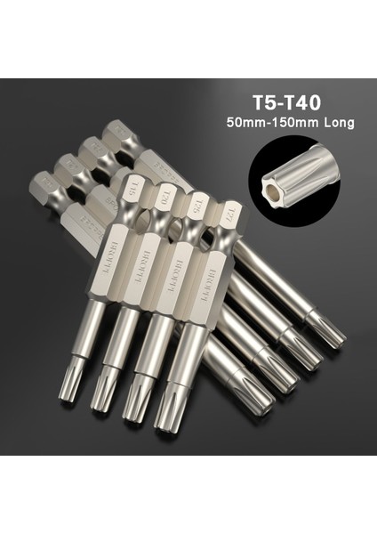 150MM - T30 1 Adet 1/4 "hex Uçları Sürücü Kurcalamaya Dayanıklı Güvenlik Matkap Manyetik Bit Torx Kafa Tornavida Uçları 50/150MM T10 T15 T20 T25 T27 T30 T40 (Yurt Dışından)
