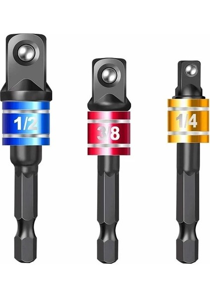 Siyah 3 Adet/takım Krom Vanadyum Çelik Soket Adaptörü Hex Shank 1/4 "3/8" 1/2 "uzatma Uçları Elektrikli Matkap Kafaları Kare Soket Matkaplar (Yurt Dışından)