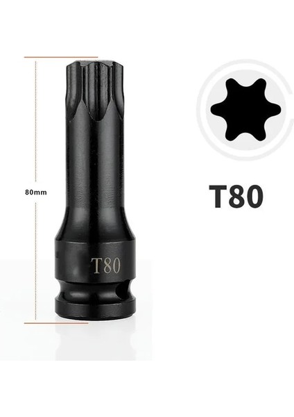T80 Soket Adaptörü Evrensel Adaptif Anahtar Adaptör Soketi 1/2 Hex Torx Tornavida Bit Darbeli Sürücü Adaptör Kafası T20-T100 (Yurt Dışından)