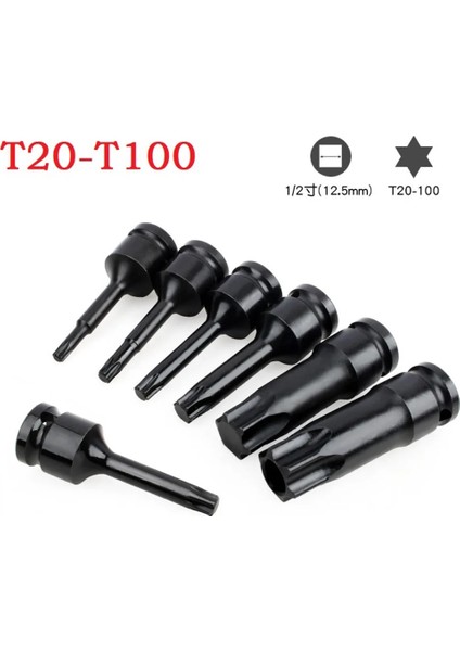 T80 Soket Adaptörü Evrensel Adaptif Anahtar Adaptör Soketi 1/2 Hex Torx Tornavida Bit Darbeli Sürücü Adaptör Kafası T20-T100 (Yurt Dışından)
