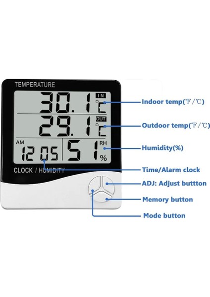 Htc-1 LCD Elektronik Dijital Sıcaklık Nem Ölçer Termometre Higrometre Iç Mekan Dış Mekan Hava Istasyonu Saat Htc-1 Htc-2 (Yurt Dışından)