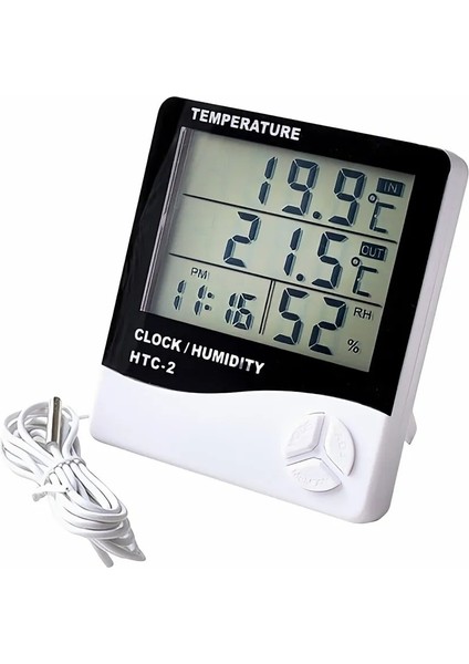 Htc-1 LCD Elektronik Dijital Sıcaklık Nem Ölçer Termometre Higrometre Iç Mekan Dış Mekan Hava Istasyonu Saat Htc-1 Htc-2 (Yurt Dışından)