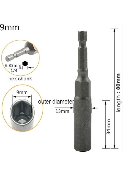 9mm 1 Adet 80MM Uzunluk 1/4 "hex Sürücü Manyetik Soket Darbe Somun Cıvata Vidalar Sertliği Absorbe Edin HRC60DRILL Bit (Yurt Dışından)