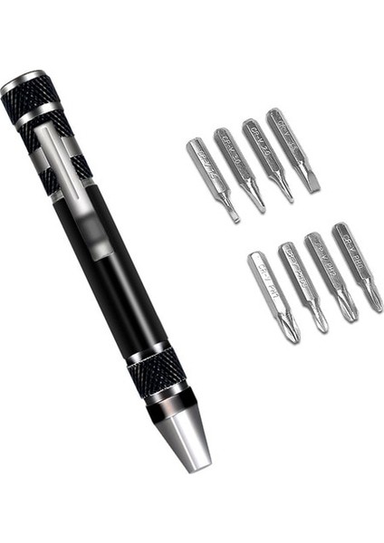 Siyah Taşınabilir Çok Fonksiyonlu 8 In 1 Cep Hassas Mini Tornavida Bit Kalem Alüminyum Alaşımlı Tamir Aletleri Seti El Aletleri Setleri Torx (Yurt Dışından)