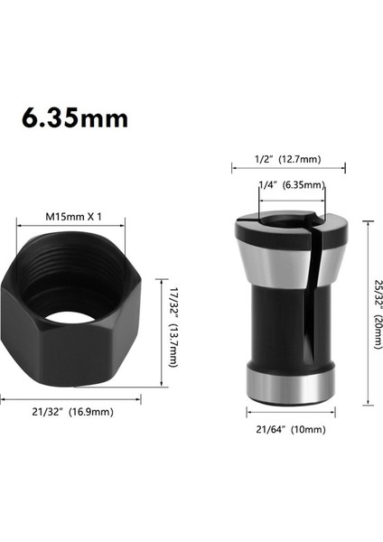 6.35MM M15 Vida Somunu Elektrikli Freze Makinesi Freze Kesicisi 6/6.35/8mm Collet Chuck Ahşap Kırpma Makinesi Ağaç Işleme Aleti Aksesuarları (Yurt Dışından)
