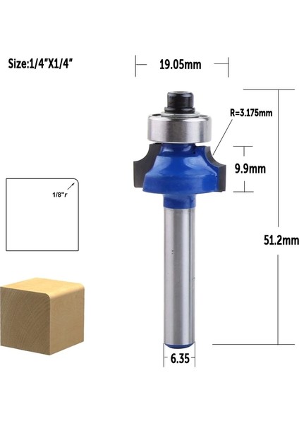 6.35MMX12.7MMXZ9.52 Chwjw 1/4 "köşe Yuvarlak Yönlendirici Bit Üzerinde Rulman Freze Kesicisi Ahşap Ağaç Işleme Aleti Tungsten Karbür (Yurt Dışından) modelleri