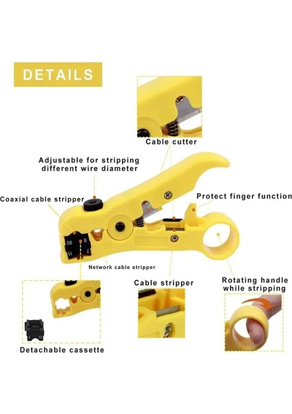 Gri Çok Fonksiyonlu Elektrikli Sıyırma Bıçağı Pense Araçları Koaksiyel Kablo Tel Pense Kesici Çizgili Utp/stp RG59 Rg6 Rg7 RG11 (Yurt Dışından) modelleri