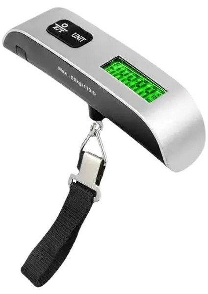 Gümüş Siyah LCD Bagaj Ölçeği 110LB/50 kg Taşınabilir Elektronik Ağırlık Dengesi Bavul Seyahat Çantası Asılı Steelyard Kanca Balıkçılık Terazisi (Yurt Dışından)