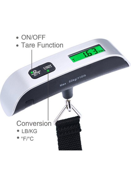 Gümüş Siyah LCD Bagaj Ölçeği 110LB/50 kg Taşınabilir Elektronik Ağırlık Dengesi Bavul Seyahat Çantası Asılı Steelyard Kanca Balıkçılık Terazisi (Yurt Dışından) fiyatları