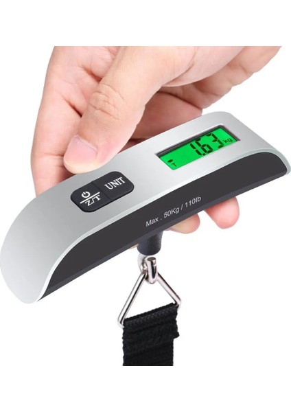 Gümüş Siyah LCD Bagaj Ölçeği 110LB/50 kg Taşınabilir Elektronik Ağırlık Dengesi Bavul Seyahat Çantası Asılı Steelyard Kanca Balıkçılık Terazisi (Yurt Dışından) modelleri