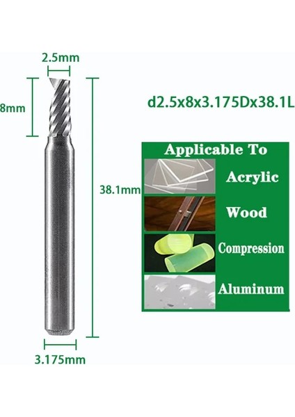 D2.5X8X3.175DX38.1L Spiral Uçlu Değirmen 3.175/4/5/6/8MM Shank Tek Flüt Freze Kesiciler 3D Cnc Freze Ucu Akrilik Ahşap Alüminyum Için Gravür Kesim (Yurt Dışından)