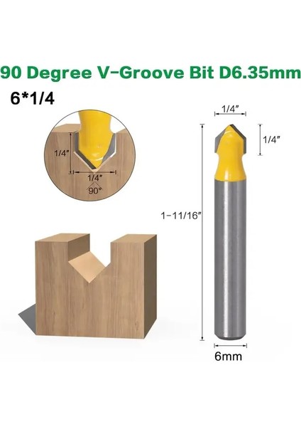 90 Derece V 6.35MM 6mm Shank Freze Uçları Seti Çekirdek Kutu Bit Yuvarlak Burun Ucu 90 Derece V-Oluk Bit Ağaç Işleme Araçları (Yurt Dışından)