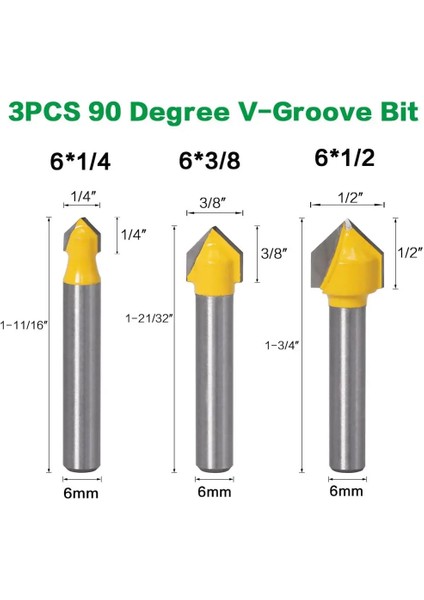 90 Derece V 6.35MM 6mm Shank Freze Uçları Seti Çekirdek Kutu Bit Yuvarlak Burun Ucu 90 Derece V-Oluk Bit Ağaç Işleme Araçları (Yurt Dışından) indirimleri