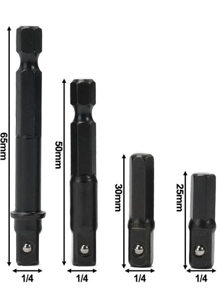 4 Adet 1/4 Adet Matkap Soket Adaptörü Darbeli Sürücü Hex Shank Kare Soket Uzatma 25MM/30MM/50MM/65MM Matkap Ucu El Aletleri (Yurt Dışından)