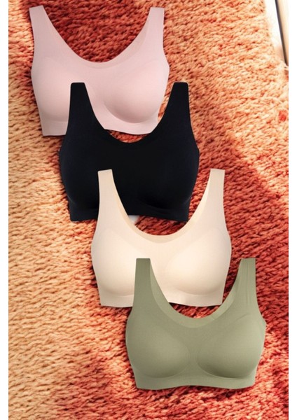 Lazer Kesim Çıkarılabilir Pedli Yeşil-Ten-Pembe-Siyah 4'lü Bralet Sütyen Qs.htk.yy.nk.lt.4